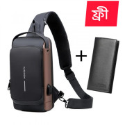 USB Charging Shoulder Bag & Wallet Brown