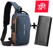 USB Charging Shoulder Bag & Wallet Blue
